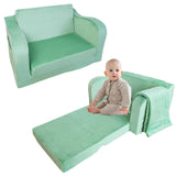 Kids Foam Couch with Blanket, Pre-Assembled Toddlers 2-in-1 Convertible Sofa, Indoor Foadable Lounger Chair & Flip Open Floor Bed for Boys & Girls (Mint Green)