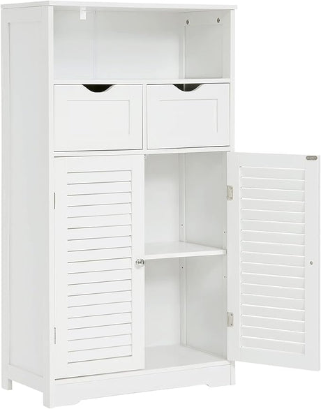 Floor Storage Cabinet with 2 Adjustable Drawers & 2 Barn Doors, Standing Cupboard