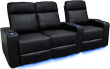 Theater Seating | Premium Top Grain Nappa 9000 Leather, Power Recliner, Power Headrest, LED Lighting (Row of 3, Black)