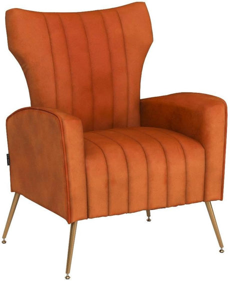 Artechworks Curved Tufted Accent Chair with Metal Gold Legs Velvet Upholstered Arm Club Leisure Modern Chair for Living Room Bedroom Patio, Caramel Color, Orange