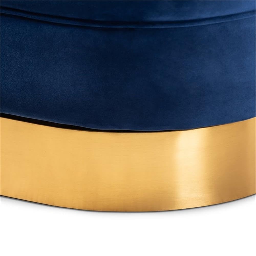 Baxton Studio Fiore Glam and Luxe Royal Blue Velvet Fabric Upholstered Brushed Gold Finished Swivel Accent Chair