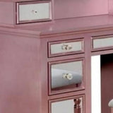 60 Inch Vanity Desk with Stool, Drawers, 3 Panel Mirror, Wood, Pink, Rose Gold and Gray