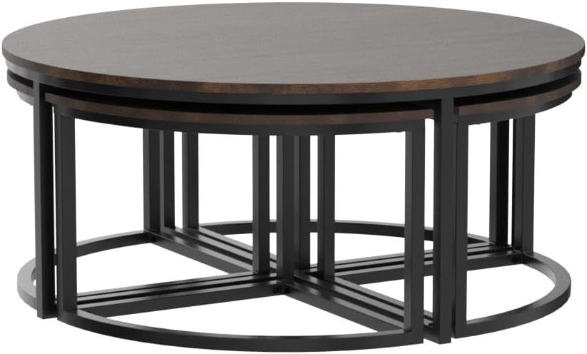 Arcadia Acacia Wood 42-Inch Round Coffee Table with Nesting Tables