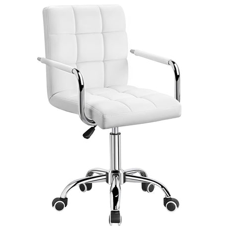 Mid-Back Office Task Chair Ribbed PU Leather Executive Modern Adjustable Home Desk Retro Comfortable