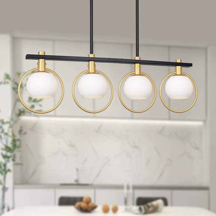 Gold Black Chandelier Modern Dining Room Light Fixture 4-Light Kitchen Island Lighting