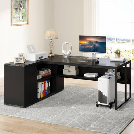 55-inch L-shaped office desk with drawers and storage shelves