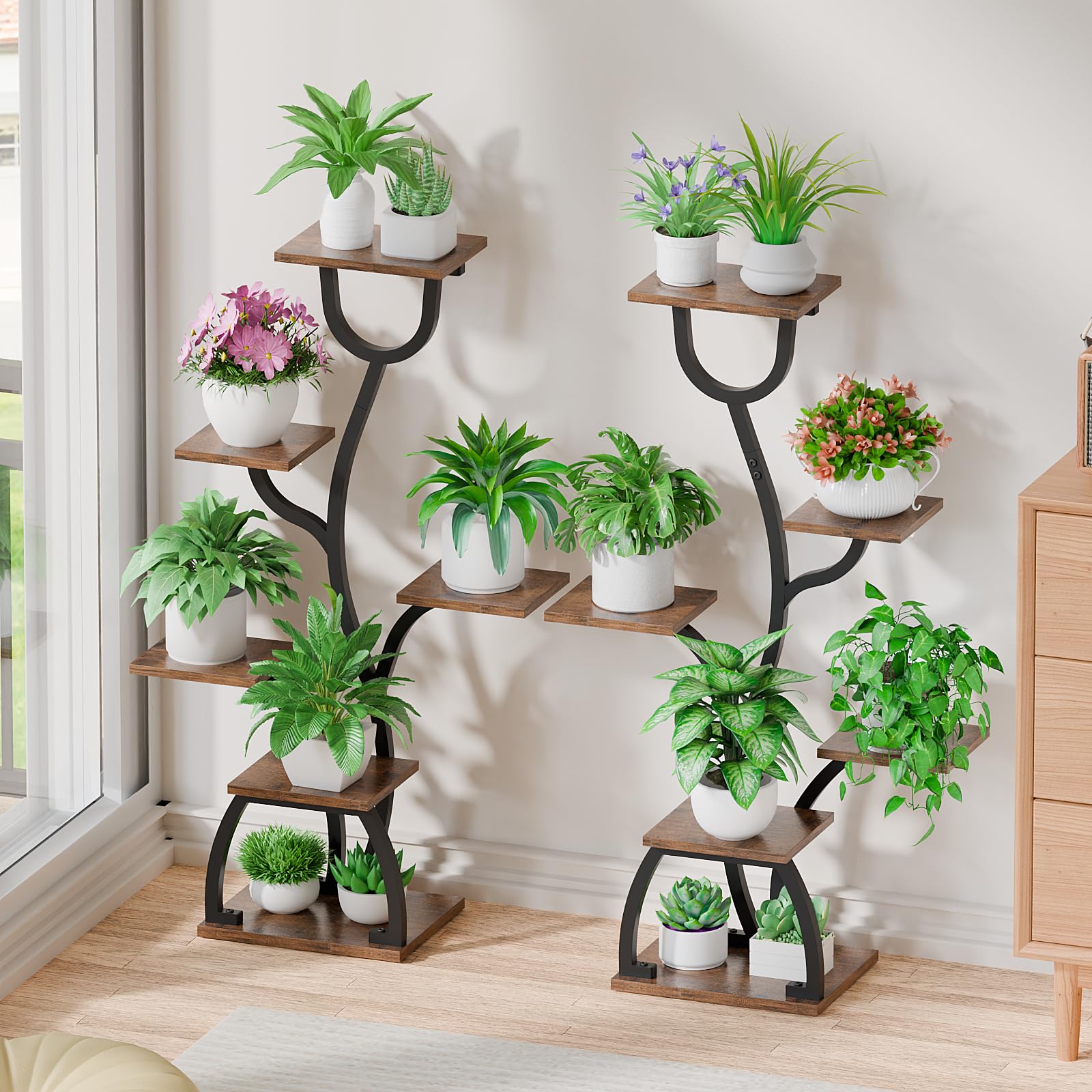 6-tier corner plant stand with grow lights for indoor plants
