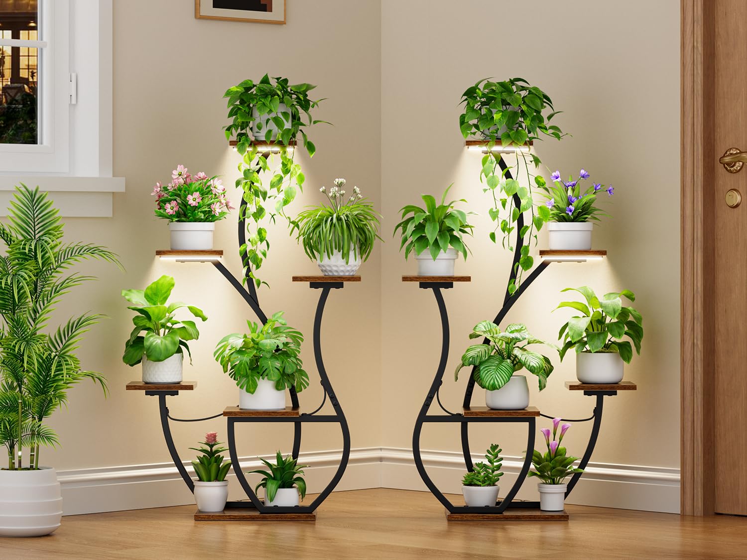 6-tier metal plant stand with grow lights – 2-pack indoor shelf