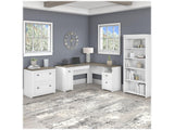 60-inch L-Shaped Desk with File Cabinet and 5-Shelf Bookcase in Modern Black Finish