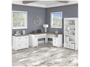 60-inch L-Shaped Desk with File Cabinet and 5-Shelf Bookcase in Modern Black Finish
