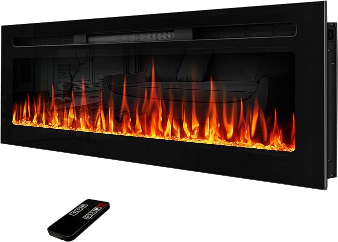 Electric Fireplace 60" Upgrade Fireplace Heater Recessed & Wall Mounted