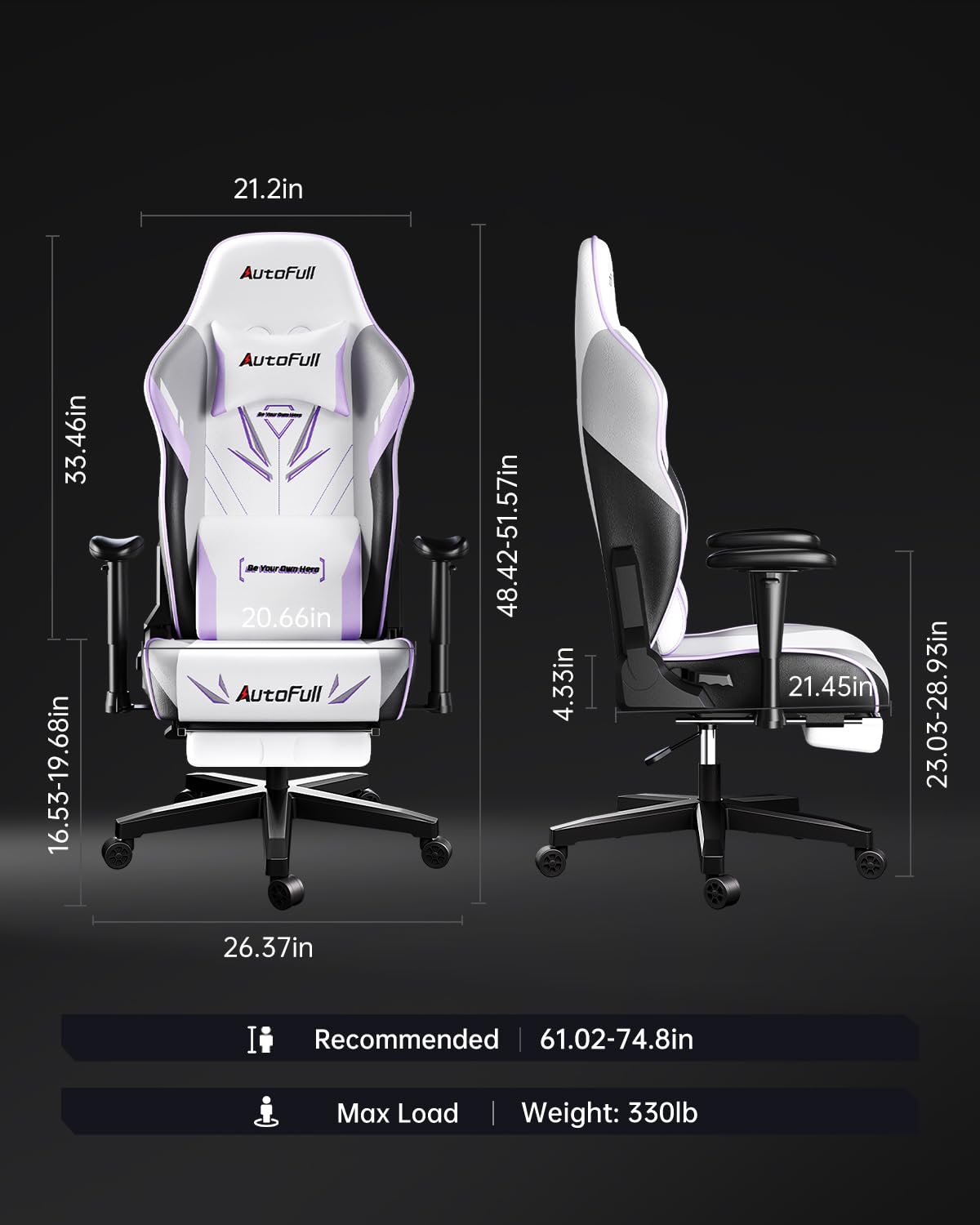 C3 Ergonomic Gaming Chair with Lumbar Support and Footrest - White