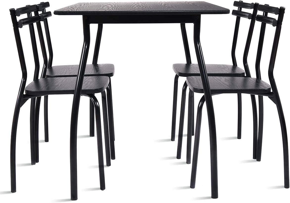 5Pcs Dining Table Set for 4, Modern Metal and Wood Indoor Rectangular Dining