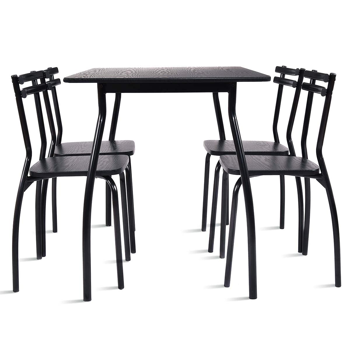 5Pcs Dining Table Set for 4, Modern Metal and Wood Indoor Rectangular Dining