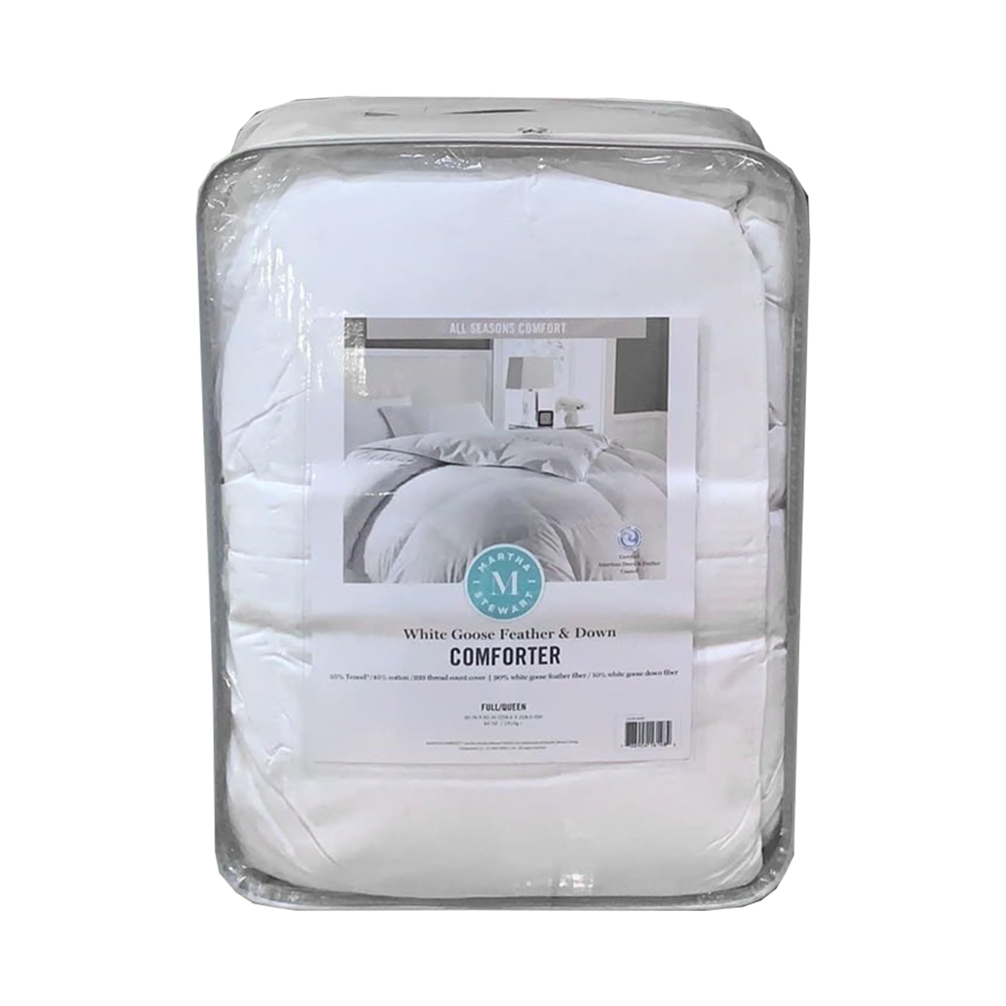 MARTHA STEWART White Goose Down and Feather Comforter Queen Size - All Season Warmth Fluffy Duvet Insert with Corner Tabs - Bedding Comforter with 100% Cotton Cover - 90 x 90 Inch