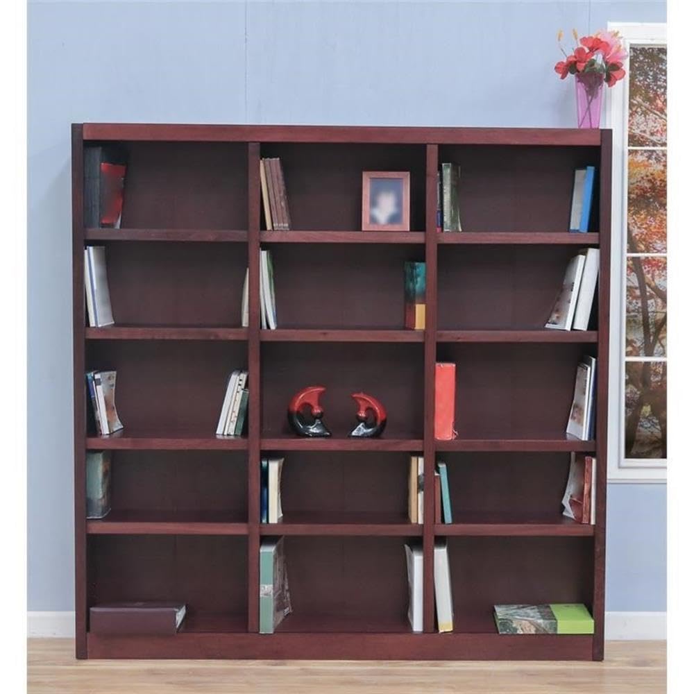 2-Piece Set with 72" Tall Solid Wood Triple Wide Bookcase with Adjustable Shelves