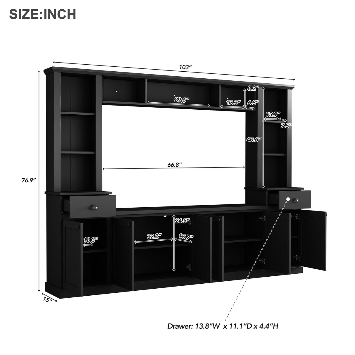 Television Minimalist Entertainment Wall Unit Set with Bridge 75"