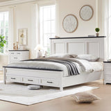 King Bed Frame with Storage Drawers & Farmhouse Headboard