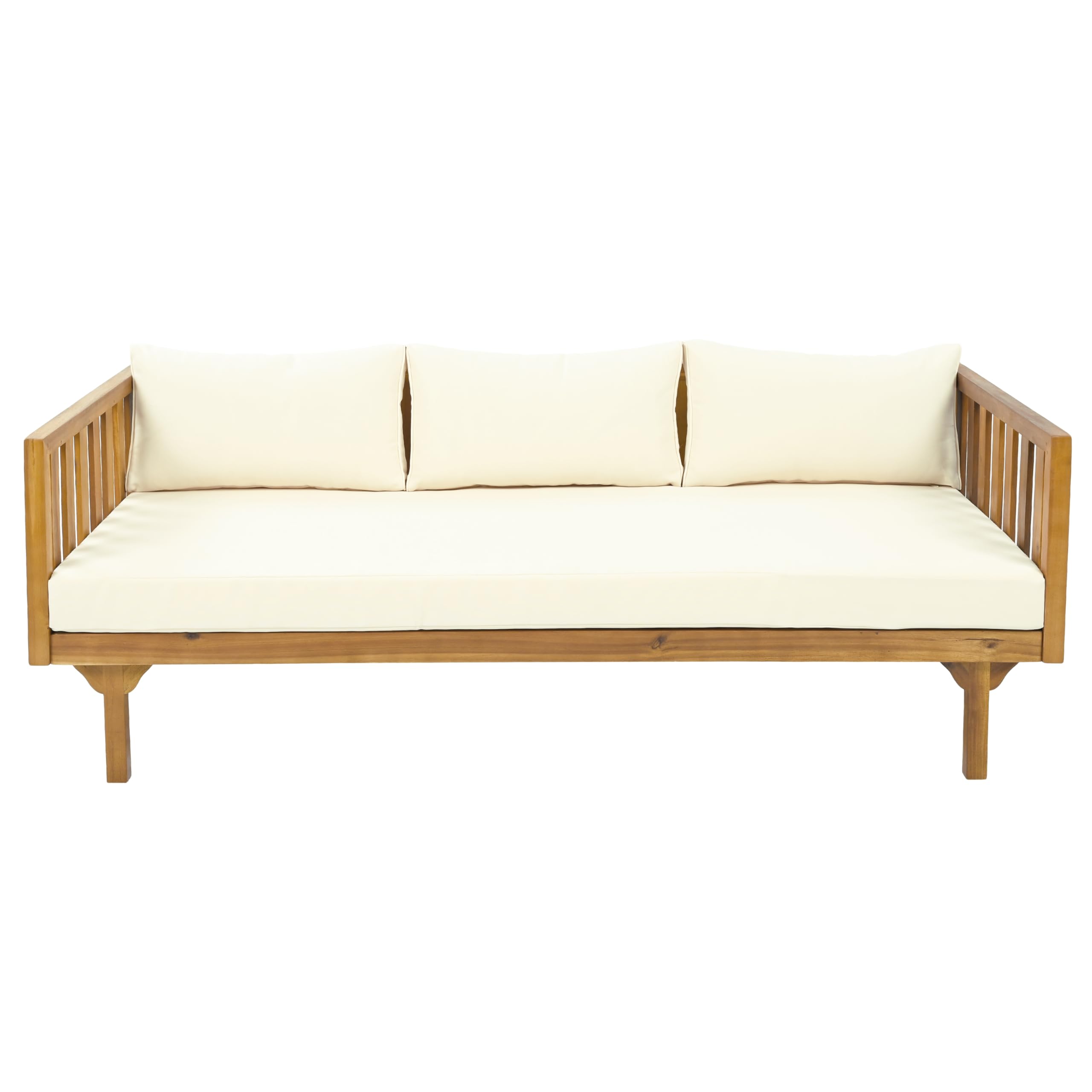 Outdoor Acacia Wood Conversation Set, 3-Seat Loveseat Sofa w/Coushion and Coffetable