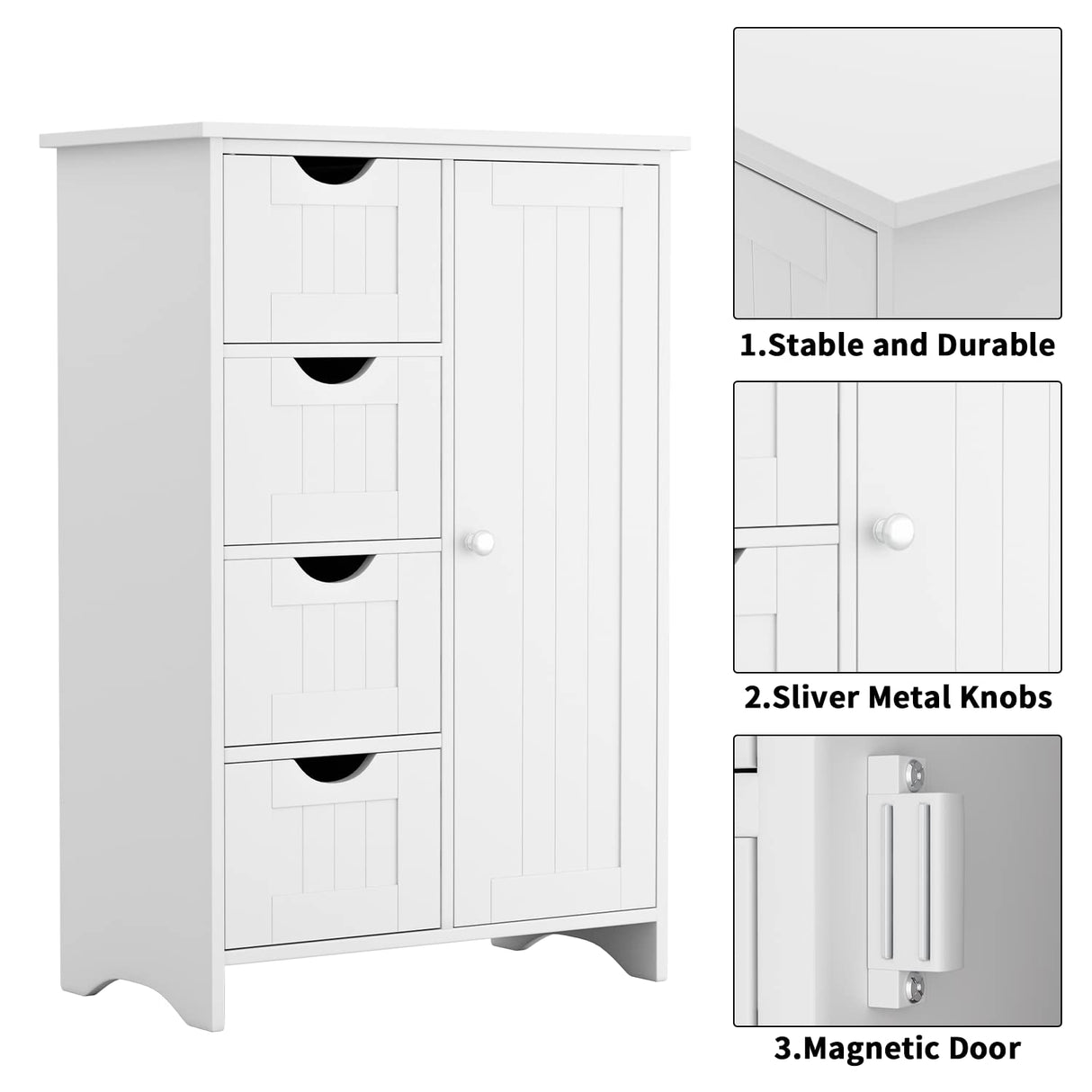 Bathroom Storage Cabinet, Side Free Standing Organizer with Large Space and Adjustable