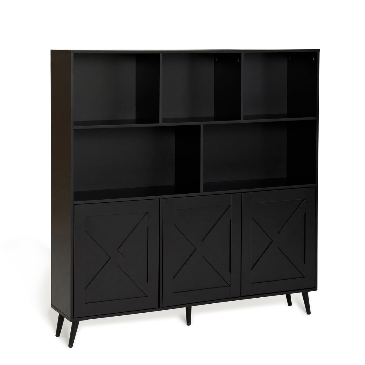 Doors, 47.24 inch Large Book Shelf with Storage, Adjustable Shelves Bookshelf, 11.9"