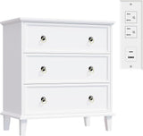 White 3 Drawers Nightstand with Charging Station, Modern Bedside Table 3 Drawers End