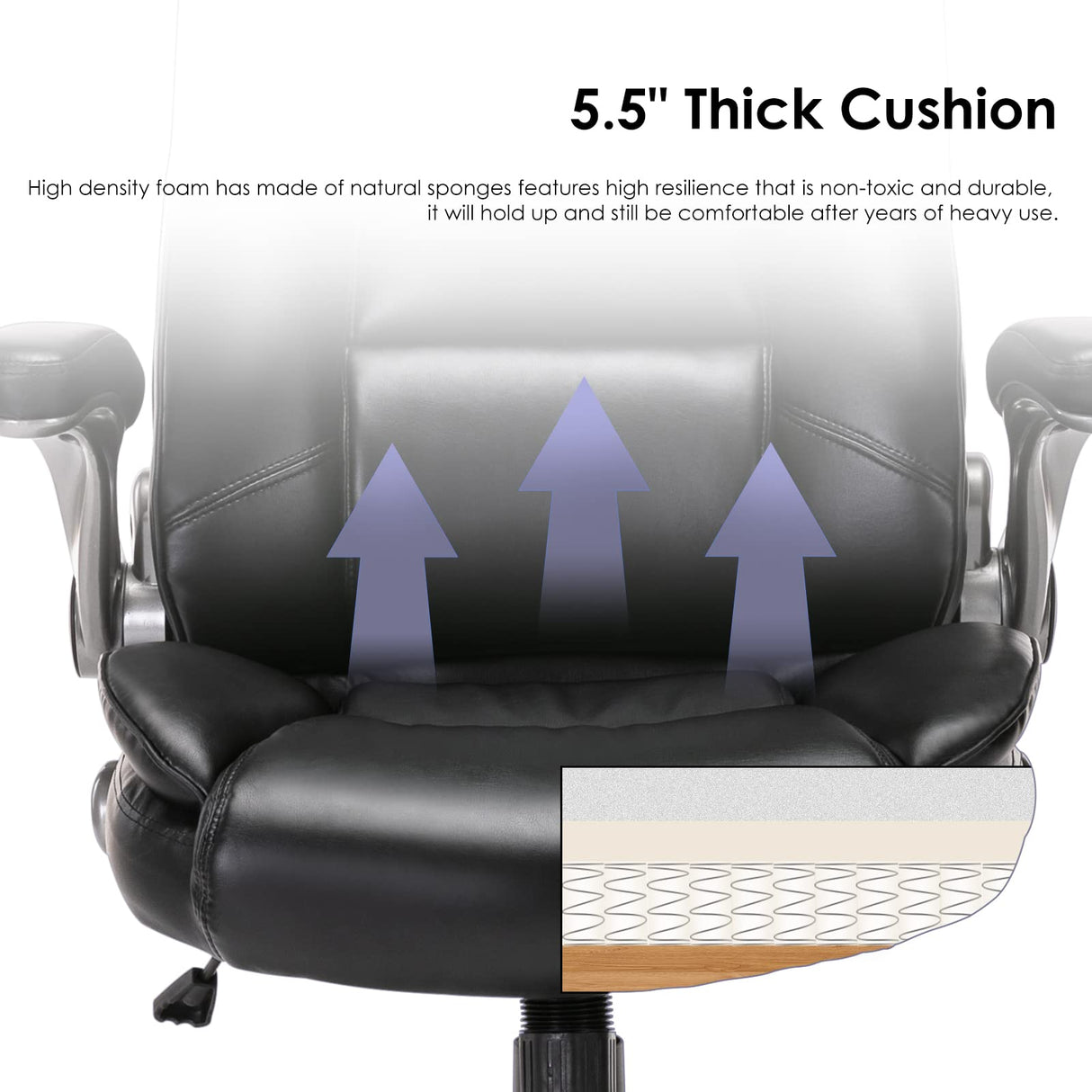 High Back Office Chair PU Leather Executive Swivel Computer Desk Chair Flip-up Arms