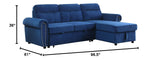 Ashton Blue Velvet Fabric Reversible Sleeper Sectional Sofa Chaise