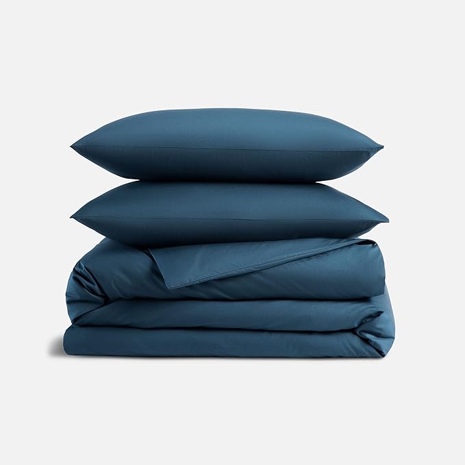Luxury Sateen Duvet Cover - 100% Cotton, Full/Queen Size in Abyss Blue with Extra-Long