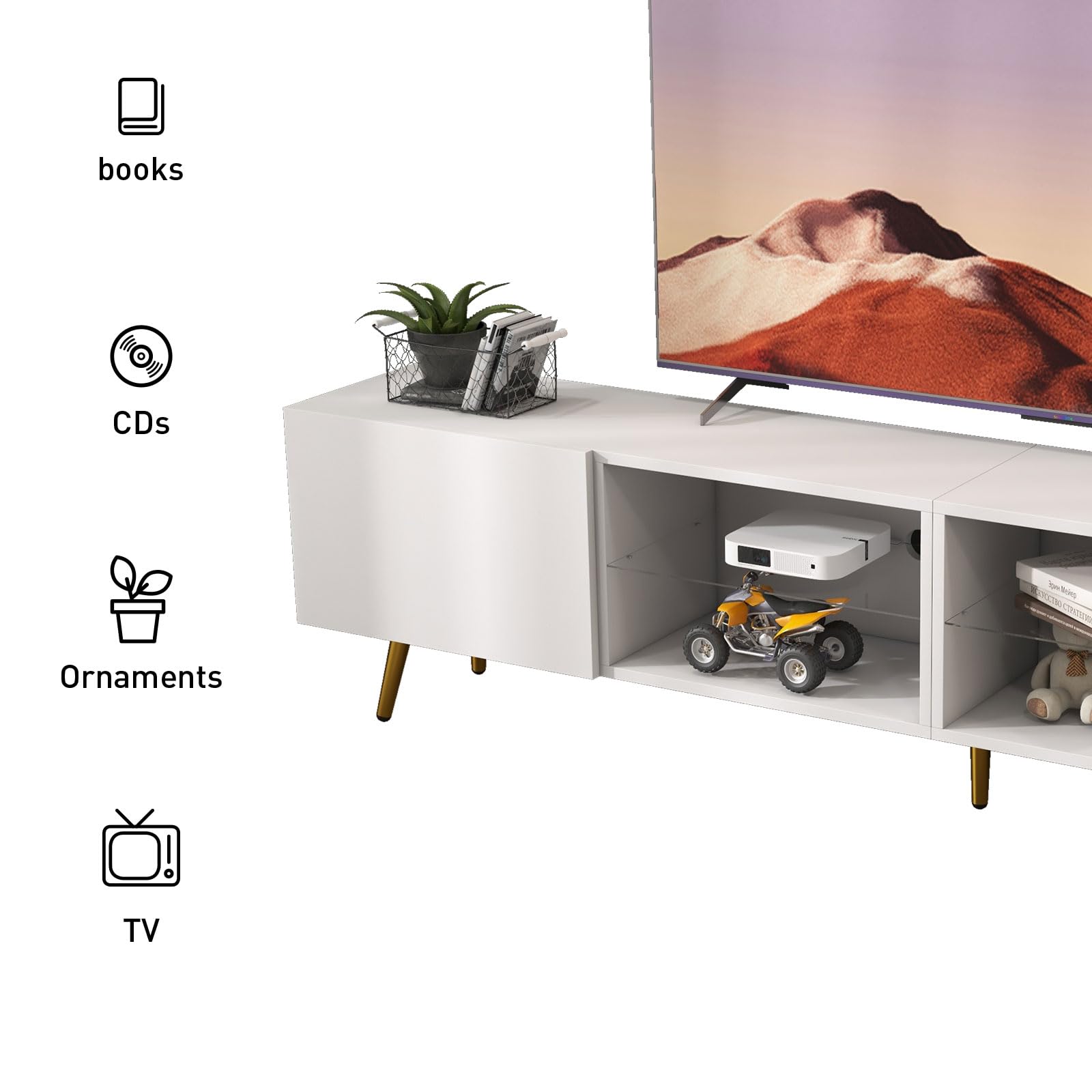 86" LED TV Stand, Modern Entertainment Center up to 90" TV, Television Console Table