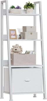 4-Tier Ladder Shelf, Ladder Bookshelf with Removable Drawer, Rustic Bookcase Storage