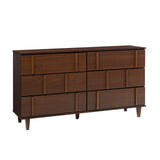 Contemporary Detailed 6-Drawer Solid Wood Dresser, 60 Inch, Walnut