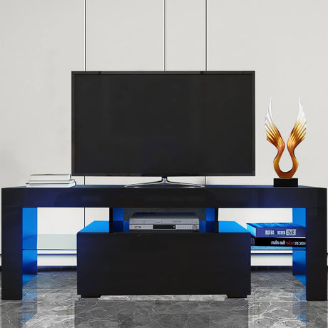 LED TV Stand with 16 Colors RGB LED Lights,Modern Media Storage Console with Drawer,