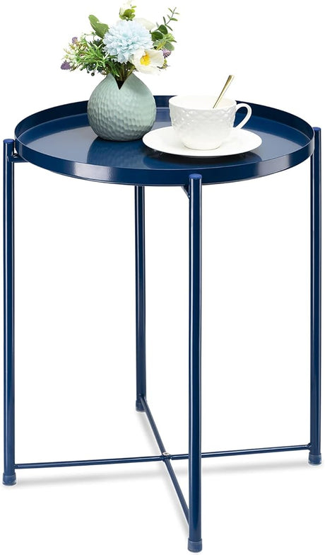 White End Table, Outdoor White Side Table for Small Spaces Accent Patio Side Table Round