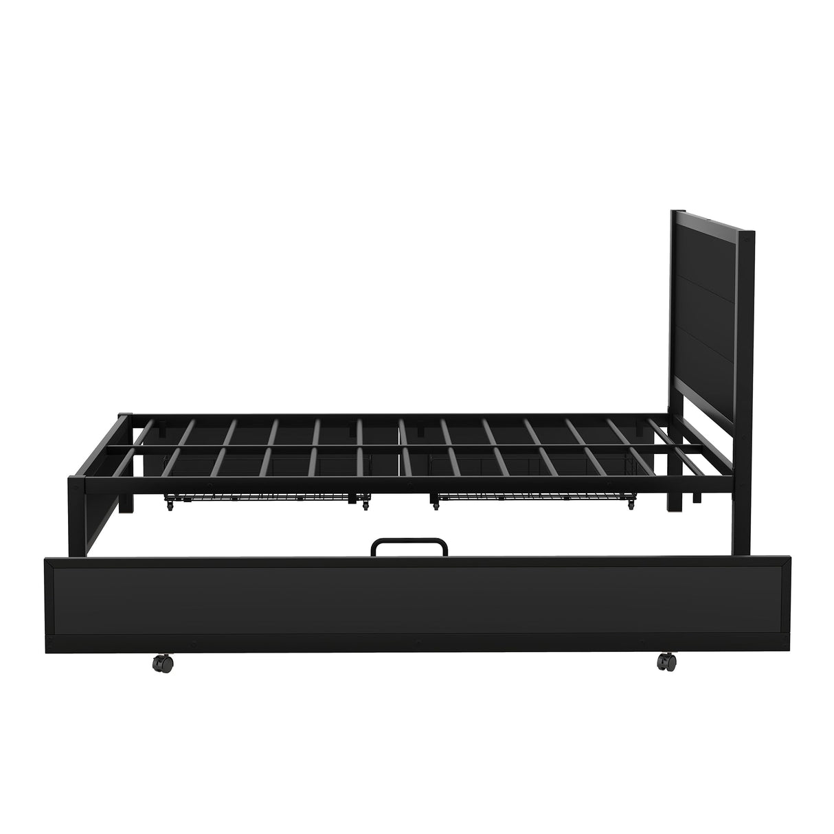 Metal Full Size Metal Platform Bed Frame with Twin Size Trundle and 2 Drawers for Kids