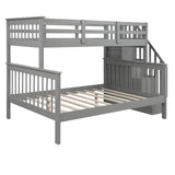 Bunk Bed with Staircase, Twin Over Full Bunk Bed with Storage, Bunk Bed Frames with Stairs, Convertible Bunk Beds for Teens, Kids(Grey)