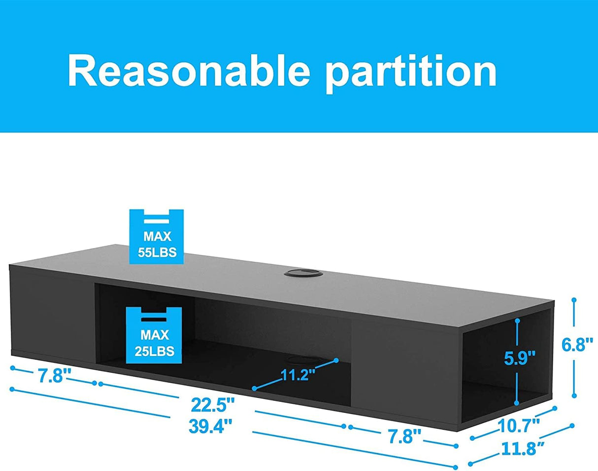 Black Floating TV Stand Wall Mounted, Floating Entertainment Center Wood Storage