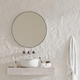 Round Bathroom Mirror, 24’’ Brushed Silver Round Bathroom Mirrors in Stainless Steel