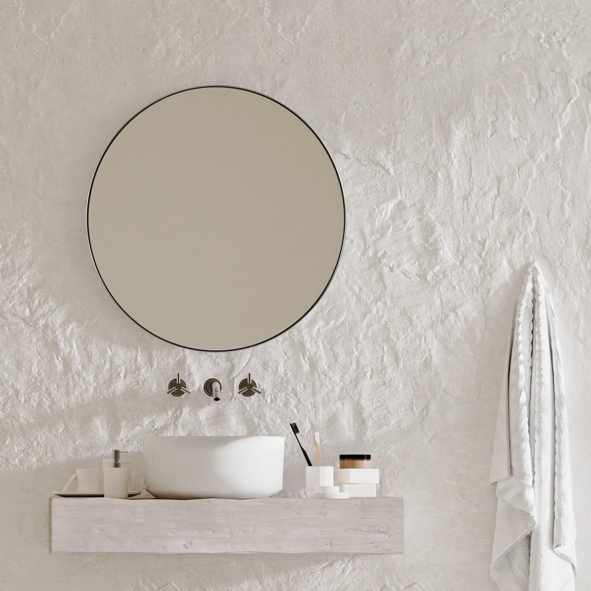 Bathroom Mirror,  Brushed Silver Round Bathroom Mirrors