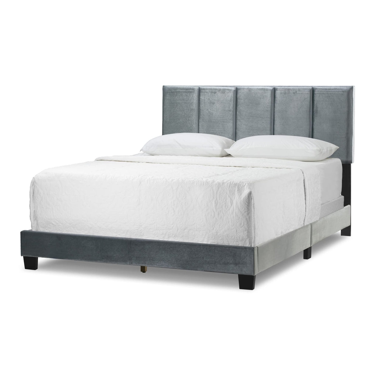Silver Grey Velvet Queen Bed with Line Stitch Tufting