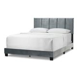 Silver Grey Velvet Queen Bed with Line Stitch Tufting