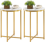 Round End Table, Faux Marble Sofa Table, Accent Side Table with Metal Frame, Modern