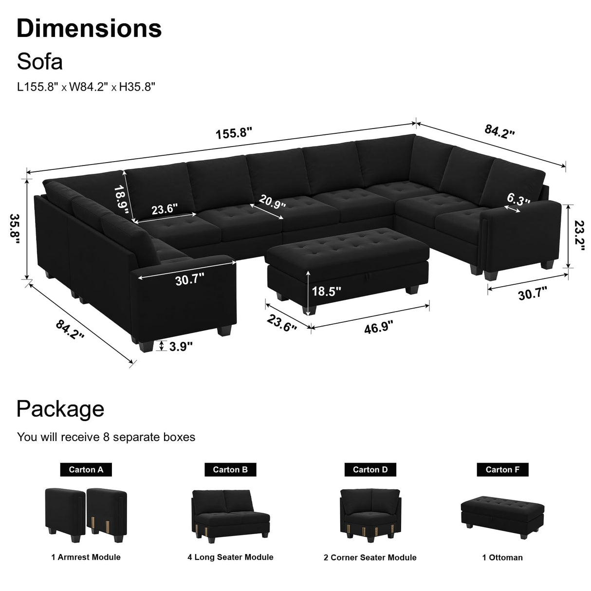 Oversized Modular Sectional Sofa U Shaped Sofa with Storage Ottoman