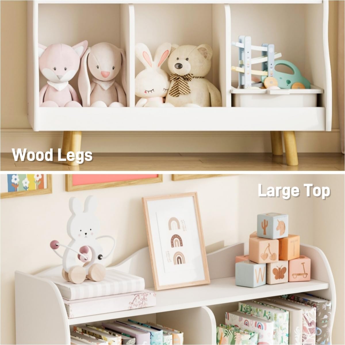 Bookshelf and Toy Storage Orangizer, 3-Tier Wooden Children's Bookcase with Curve