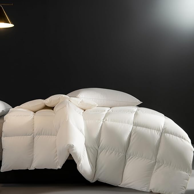 Feather Down Comforter King Size, Luxurious All Seasons Duvet Insert Grey Lightweight