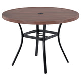 Round Patio Dining Table, 42 inch Metal Outdoor Dining Table with Umbrella Hole