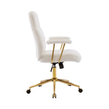 White Boucle Office Chair with Gold Base - Height Adjustable Desk Chair