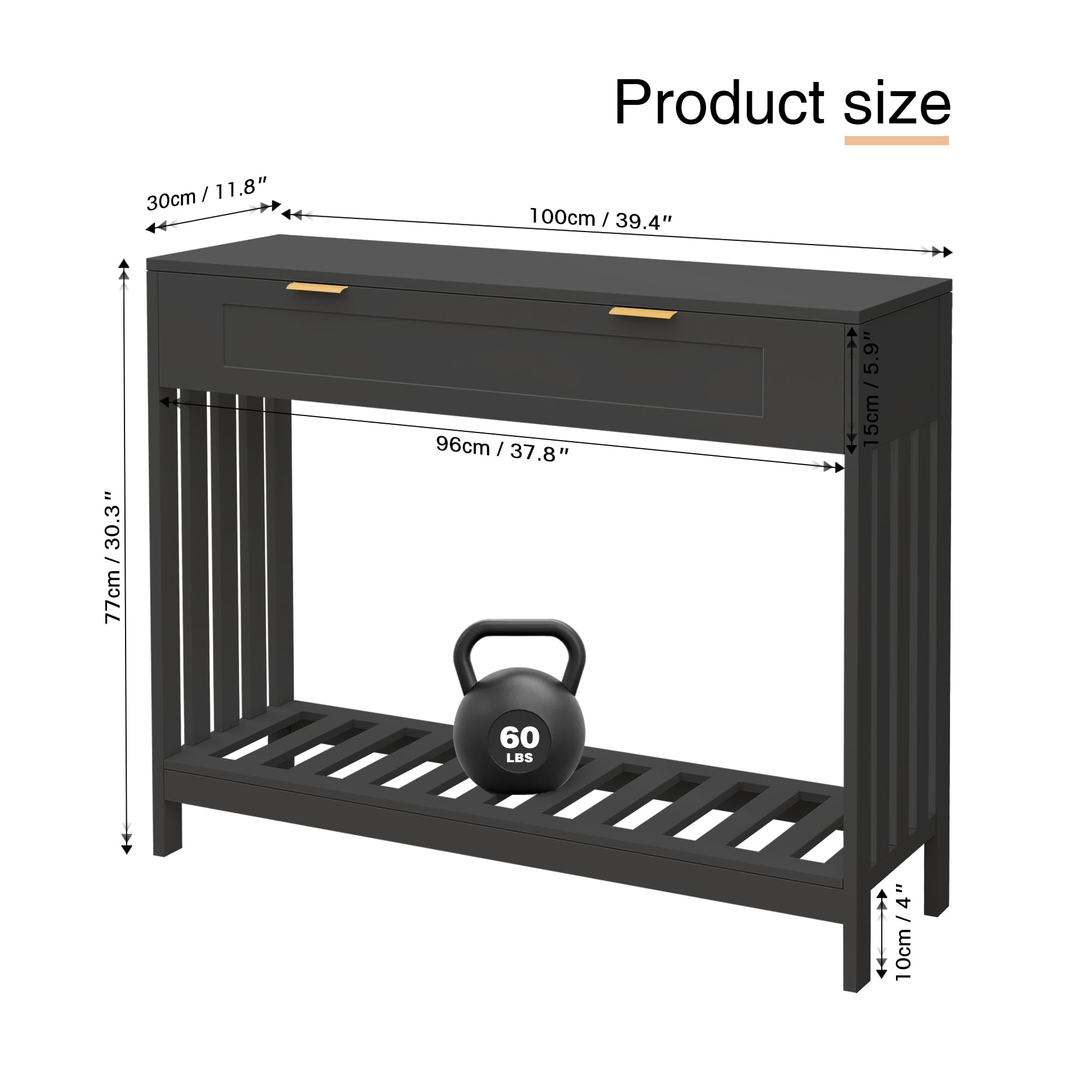 Console Table with Drawers - Narrow Entryway Table with Storage Shelf