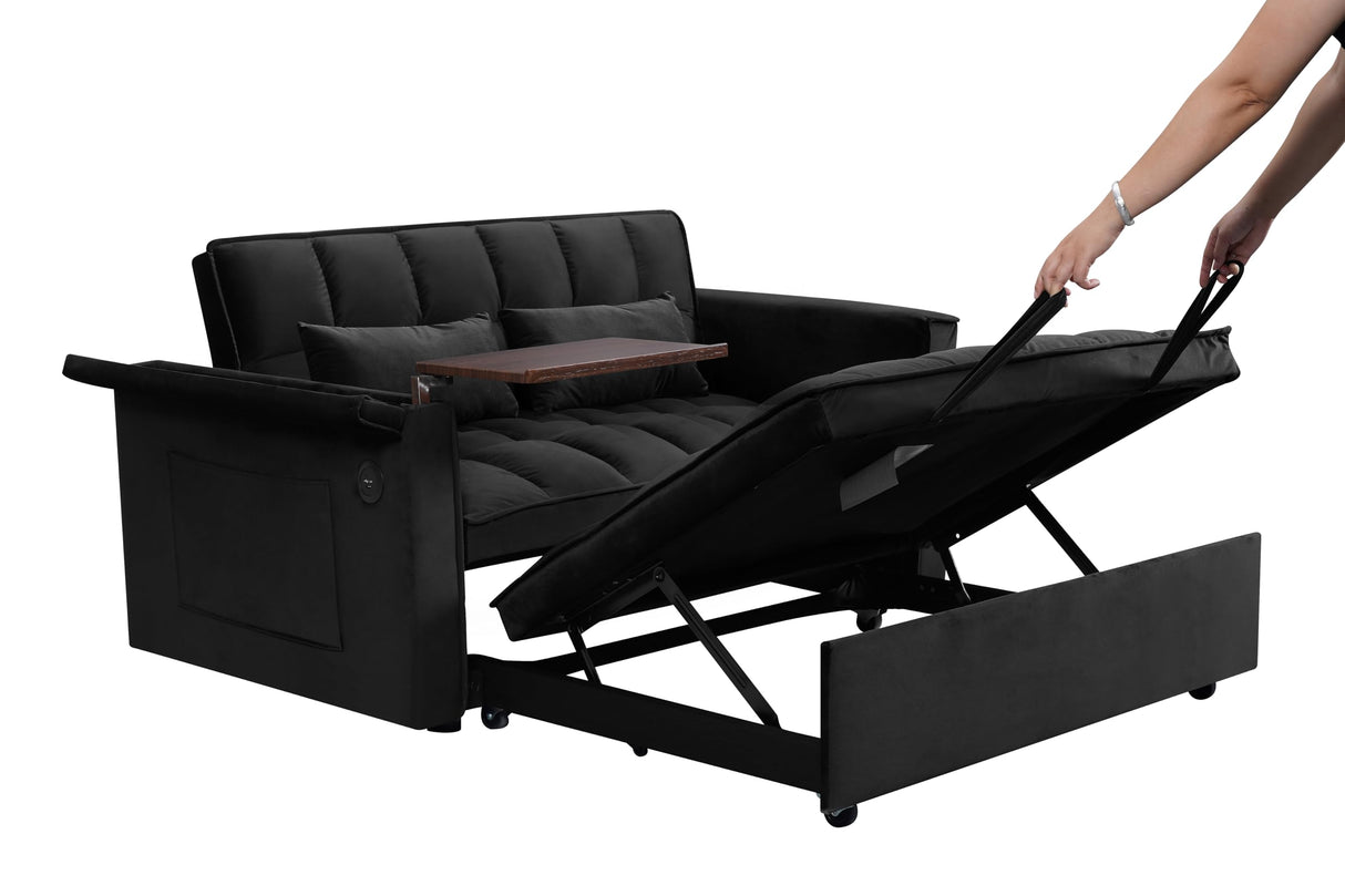 3-in-1 Pull Out Velvet Sofa Bed, Adjustable Backrest Tufted Velvet Love Seat Couch