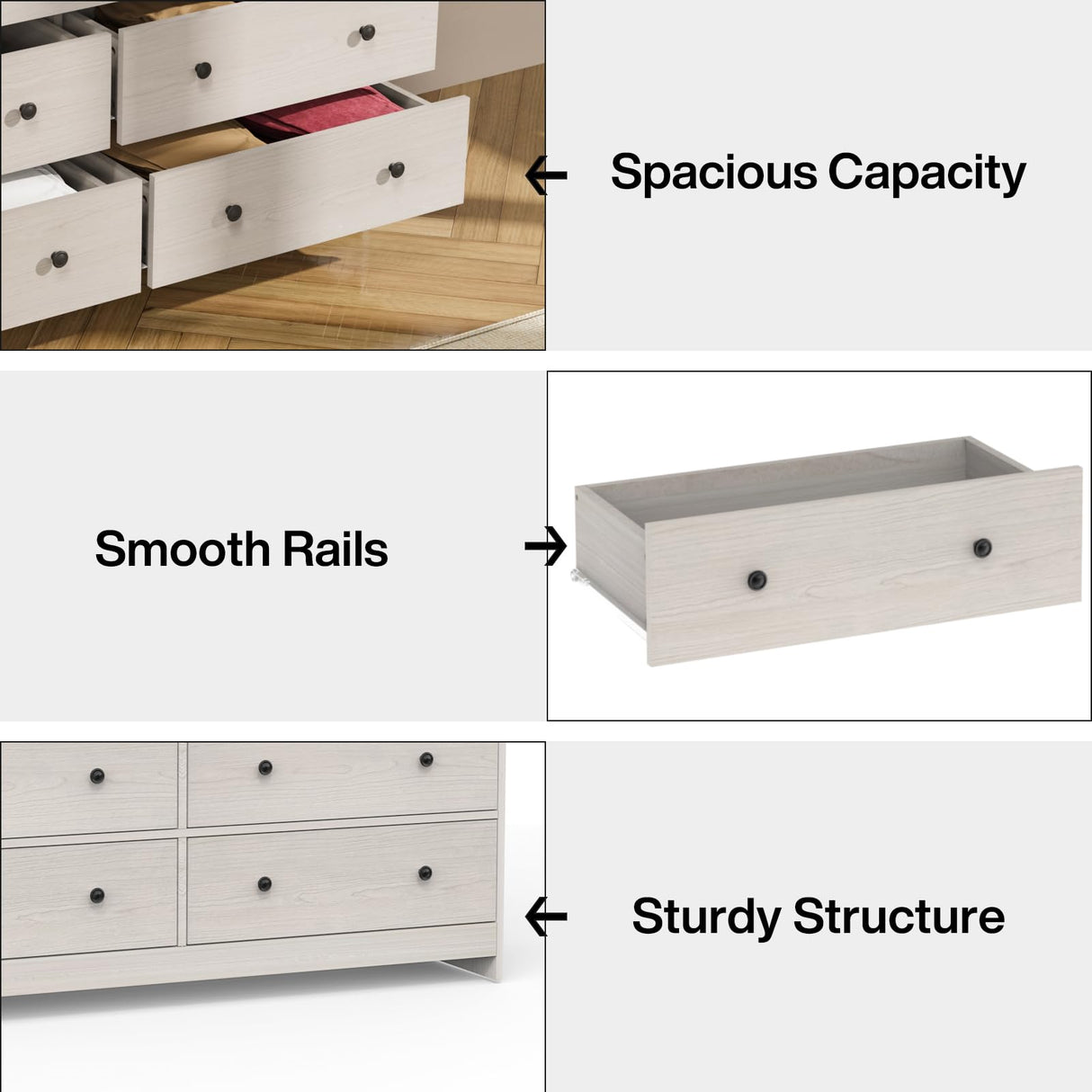 Dresser for Bedroom, 55" Long Dresser, Beige Dresser with Deep Drawer and Metal Hand